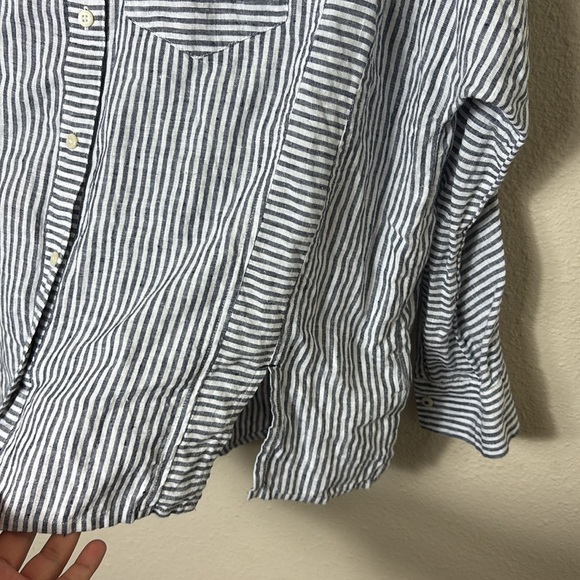 Vineyard Vines Martha’s Vineyard Linen Button Down Shirt Grey Blue Stripe 00 - Picture 6 of 10